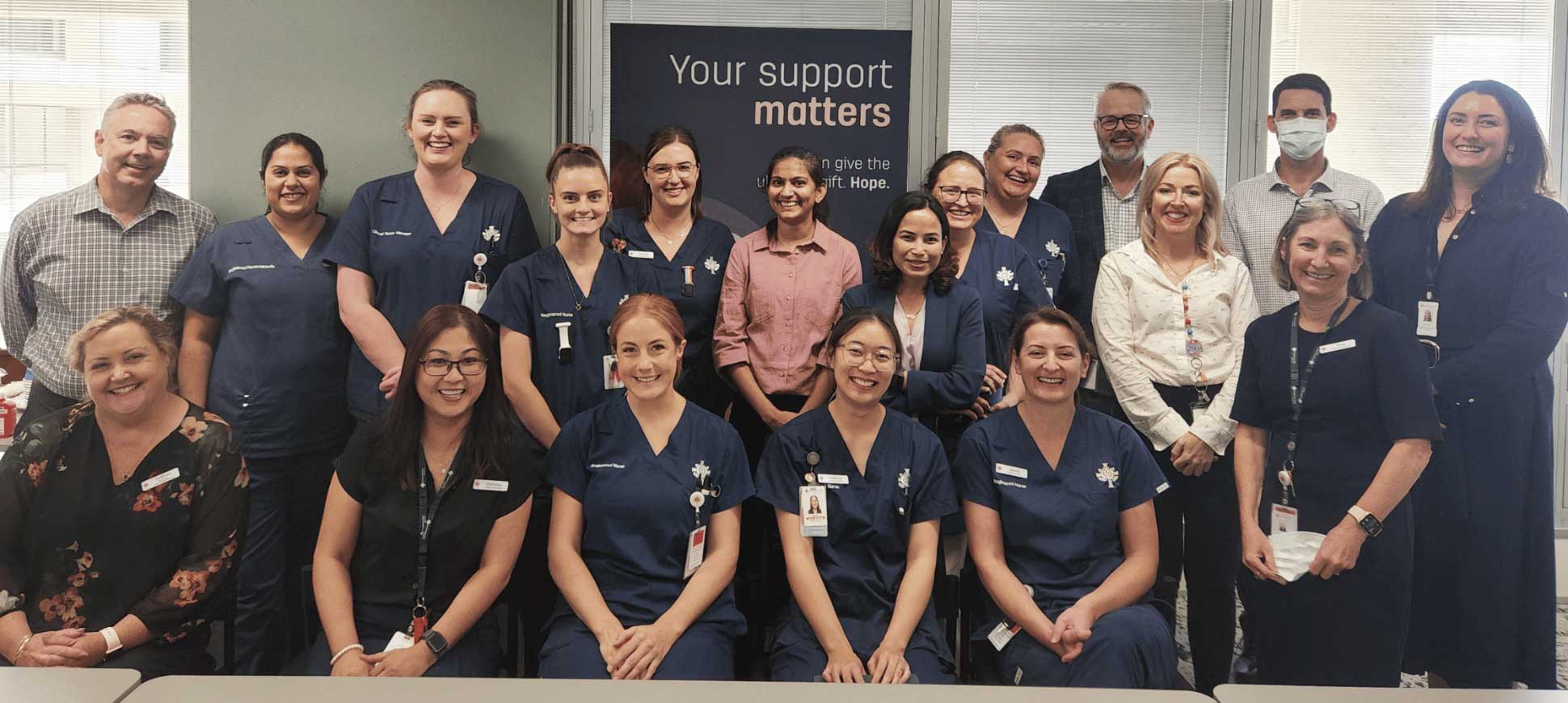 St John of God Subiaco Hospital caregivers and scholarship recipients, with Rick Sherlock, Maxxia General Manager (far left)